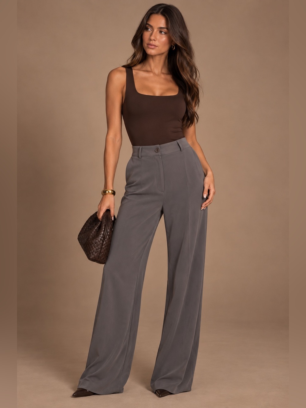 NWT Square Neck Sleeveless Bodysuit - Chocolate